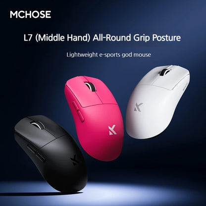MCHOSE L7 Ultra+ Rato de Mão Médio Grande para Gaming e E-Sports Paw3950 Sem Fios de Três Modos, Leve, para Escritório, Rato de Computador Dual-Drive