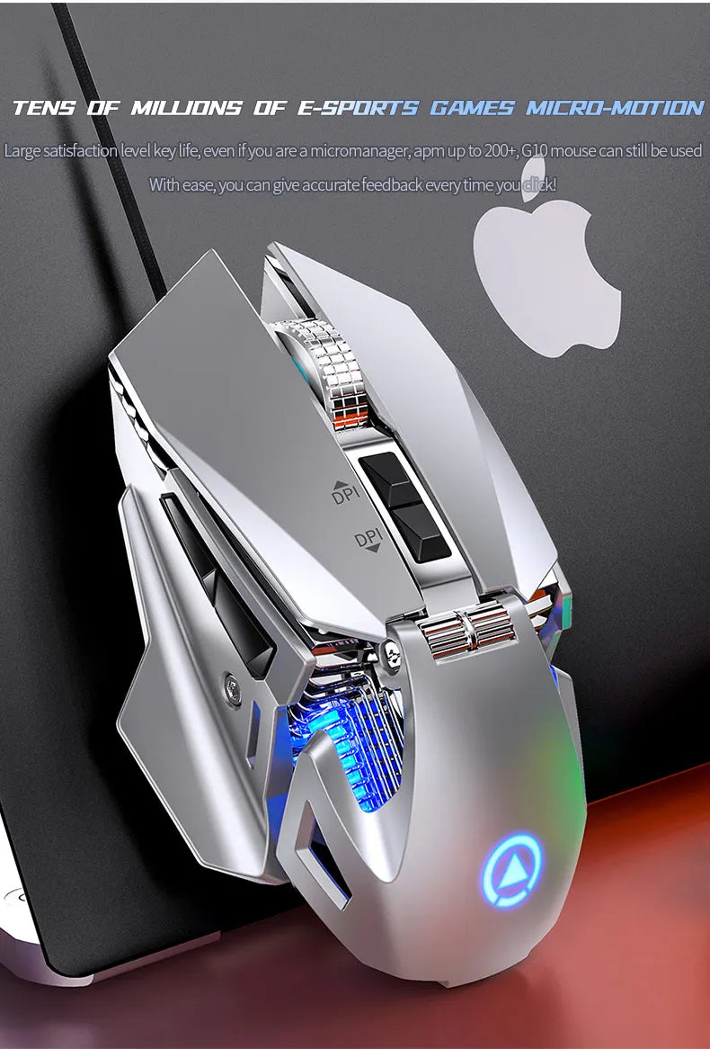 Žična e-športna gaming miška z RGB-osvetlitvijo, nastavljiva 200-7200 DPI, USB-žična za PC, prenosnik in FPS-igre
