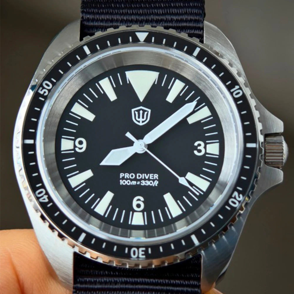 Relógio de Homem Watchdives WD1980 V3 38mm Vintage, Movimento de Quartzo VH31 Ronda 515 com Segundos Contínuos, Luminescente, Vidro de Safira