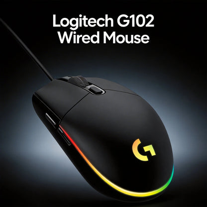 Logitech G102 G203 laidinė žaidimų pelė, 2.1 metro ilgio laidas, 8000 DPI, RGB efektai, skirta PC, nešiojamajam kompiuteriui, biurui ir gamer’iams, lanksti