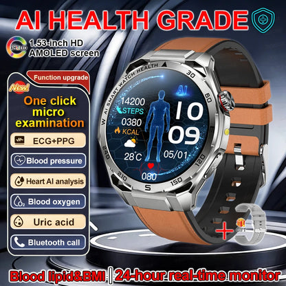 Smart Watch Men High-end Health Blood Pressure Blood Oxygen Lipids Uric Acid Sapphire Smart Watches Ai GPT Custom Dial ECG 2026