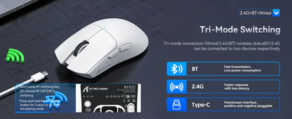 Mouse gaming wireless ATTACK SHARK X11SE, tri-mode, superleggero 63g con sensore PAW3311, 22000 DPI, batteria 300mAh, doppio driver