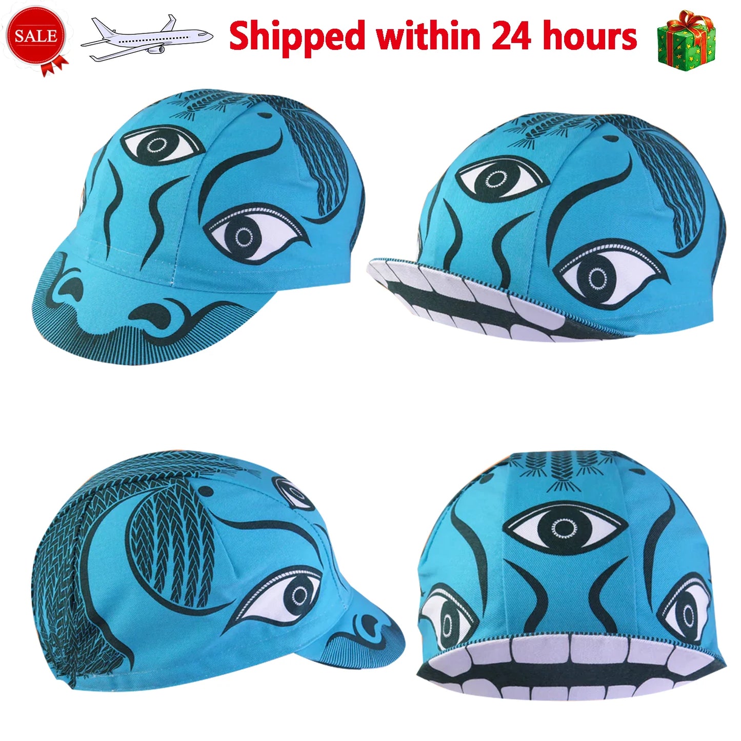 SweetMatt Classic Retro Pizza Dinosaur Bulldog Green White Red  Polyester Bicycle Men's Caps Quick Dry Cycling Sports Balaclava