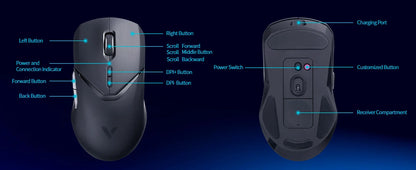 Rapoo VT9PRO PAW3398 безжична геймърска мишка 68g, кабелна, програмируема, ергономична, 26000DPI, презареждаема чрез Type C, аксесоар за PC геймъри