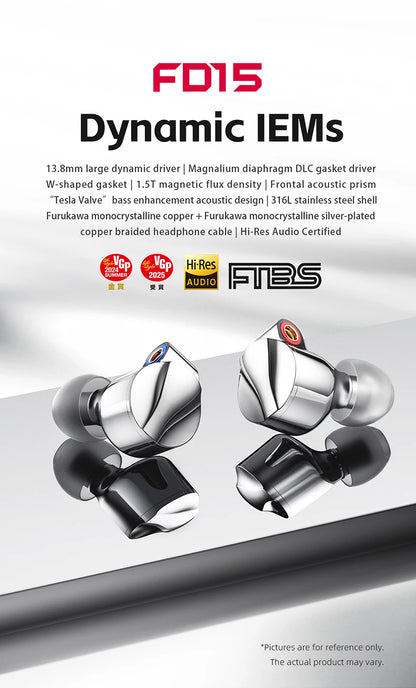 FiiO FD15 13.8mm DLC Dynamic Driver In-Ear Earphone Hi-Res Audio Magnalium Detachable MMCX Cable Wired HiFi Earbuds Shanling