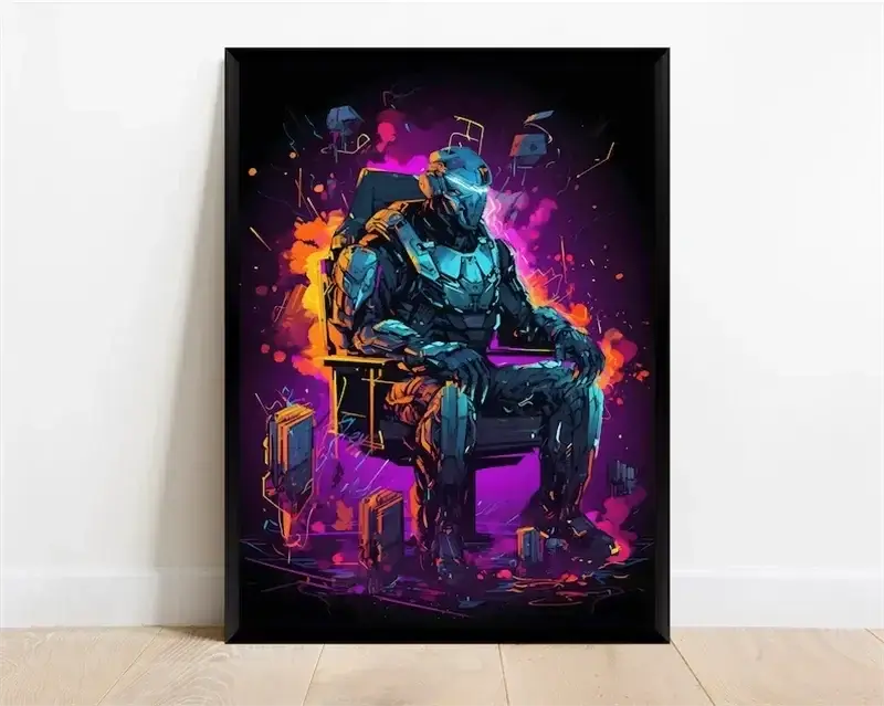 Pop-Neon-Poster mit Videospiel-Charakter, Gamepad, Kopfhörern, Fußball und Basketball – Leinwanddruck, Wandkunst-Dekor für das Gaming-Zimmer