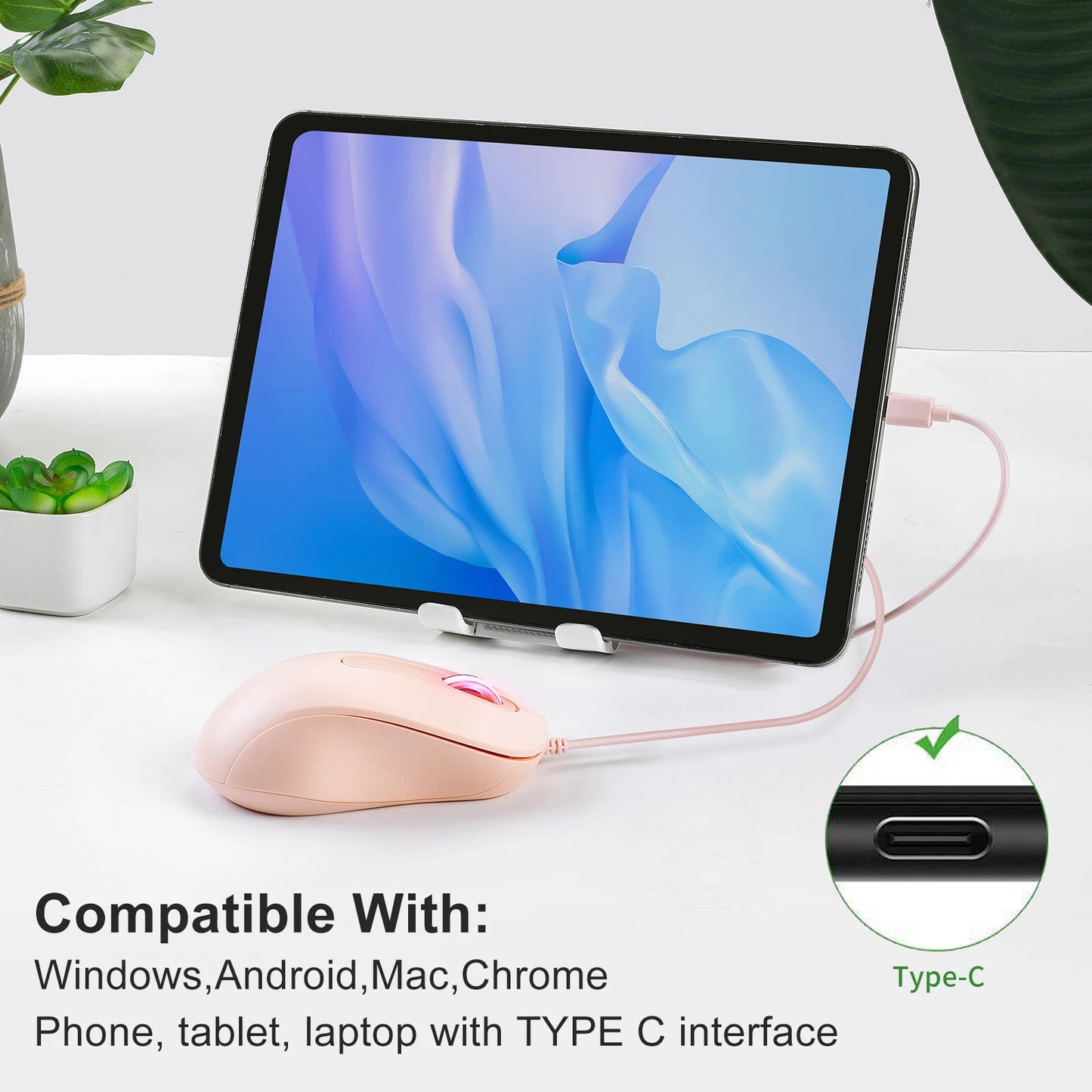 Silent 3D Mouse - Ergonomics Optical Mice 1000DPI For PC Laptop MacBook Tablet Phone, For Windows/MacOs/Android, USB-C