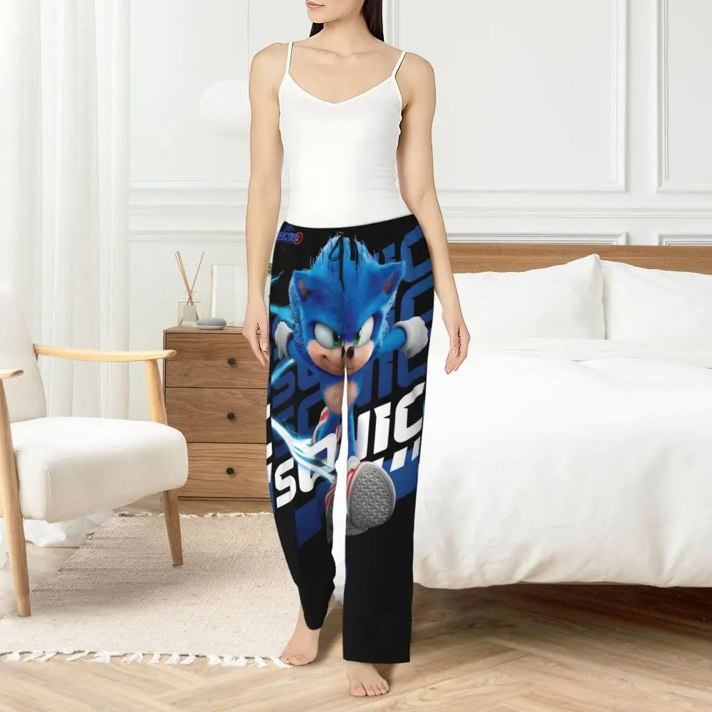 Custom Women Soniced Pajama Pants Printed Hedgehog Game Sleep Sleepwear Bottoms with Pockets