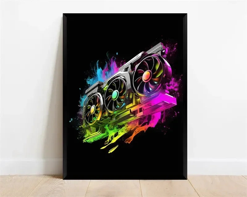 Pop-Neon-Poster mit Videospiel-Charakter, Gamepad, Kopfhörern, Fußball und Basketball – Leinwanddruck, Wandkunst-Dekor für das Gaming-Zimmer
