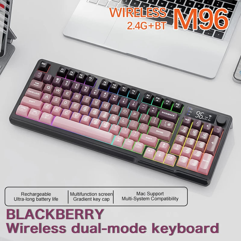 M96 Bluetooth-Tastatur Kabellose FREEWOLF Bildschirm-Gaming-Tastatur, elektronischer Bildschirm, Multi-Device-Verbindung, ergonomisches Gaming