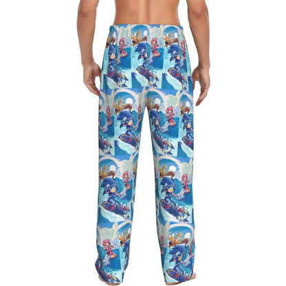 Custom Print Men's Soniced Pajama Pants Hedgehog Game Sleepwear Sleep Lounge Bottoms with Pockets