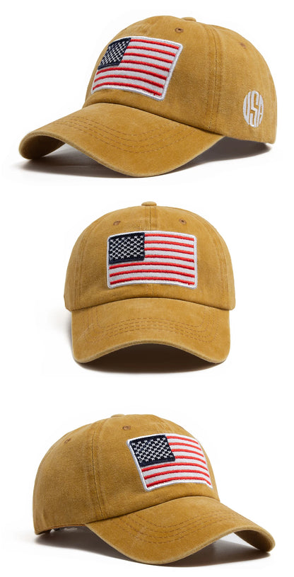 USA Flag Men's Baseball Cap Retro Embroidery Washed Cotton Dad Hats Fashion Women Hip Hop Caps Summer Outdoor Sun Visor Hat