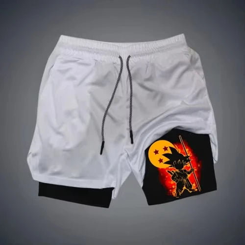2026 Summer Dragon Ball Z Majin Buu 2-in-1 Double Layer Gym Shorts, Oversized Men's Fitness Retro Streetwear Unisex Athletic Y2k