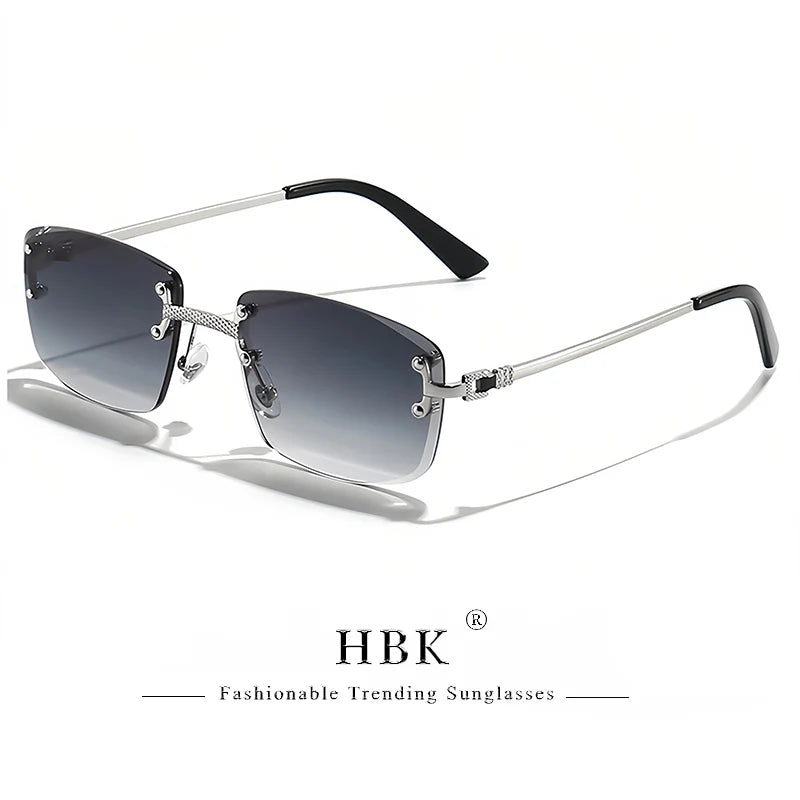 HBK Square Rimless Sunglasses Women TOP Quality Retro Metal Sun Glasses Men Luxury Party Business Gradient Shades 2024