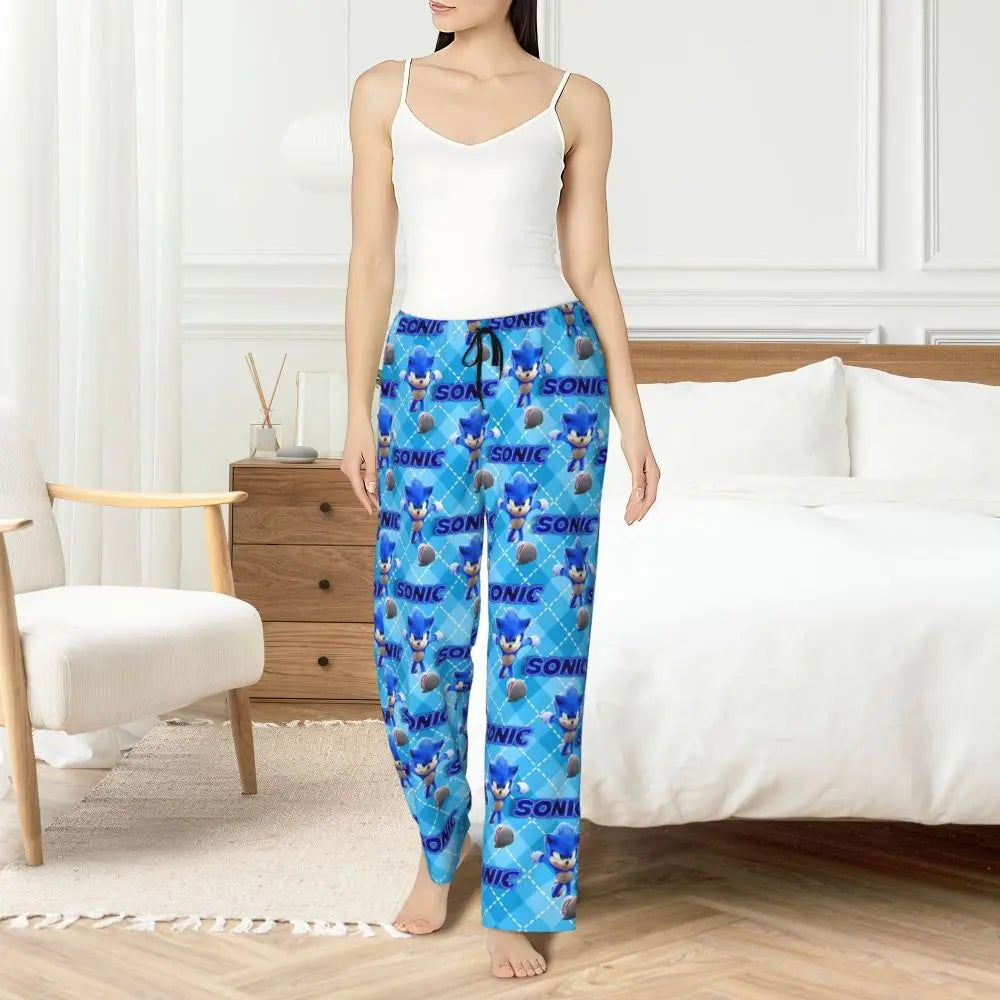 Custom Women Soniced Pajama Pants Printed Hedgehog Game Sleep Sleepwear Bottoms with Pockets