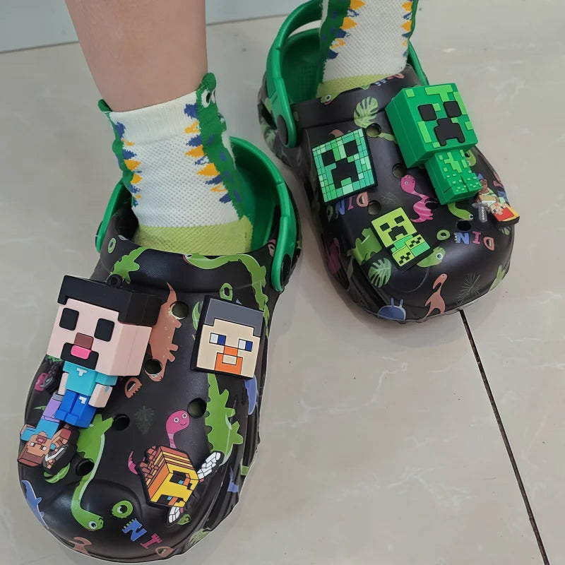 Minecrafts Clogs Non Slip Closed Toe Sandals Adjustable Strap Classic Dinosaur Printed For Beach Outdoor Walking Daily Leisure