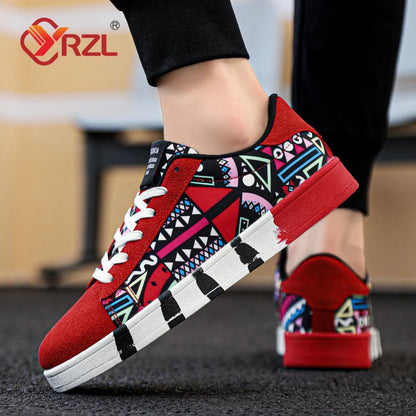 YRZL Men's Sports Running Shoes Canvas Geometric Style Lace-Up Sneakers Couples' Fashionable Graffiti Print Skate Shoes
