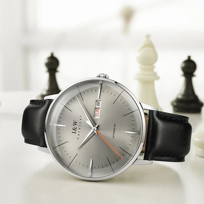 Japan MIYOTA Automatic Watch 3D Curved Sapphire Mechanical Wristwatches Waterproof Leather Strap Double Calendar Watches for Men