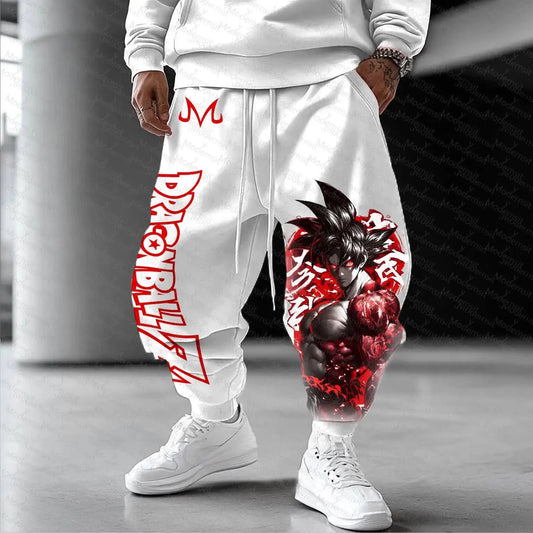 Dragon Ball Z Goku White Hoodie and Pants Set Men Women Anime Character Print Two Piece Outfit with Red Logo and Super Saiyan
