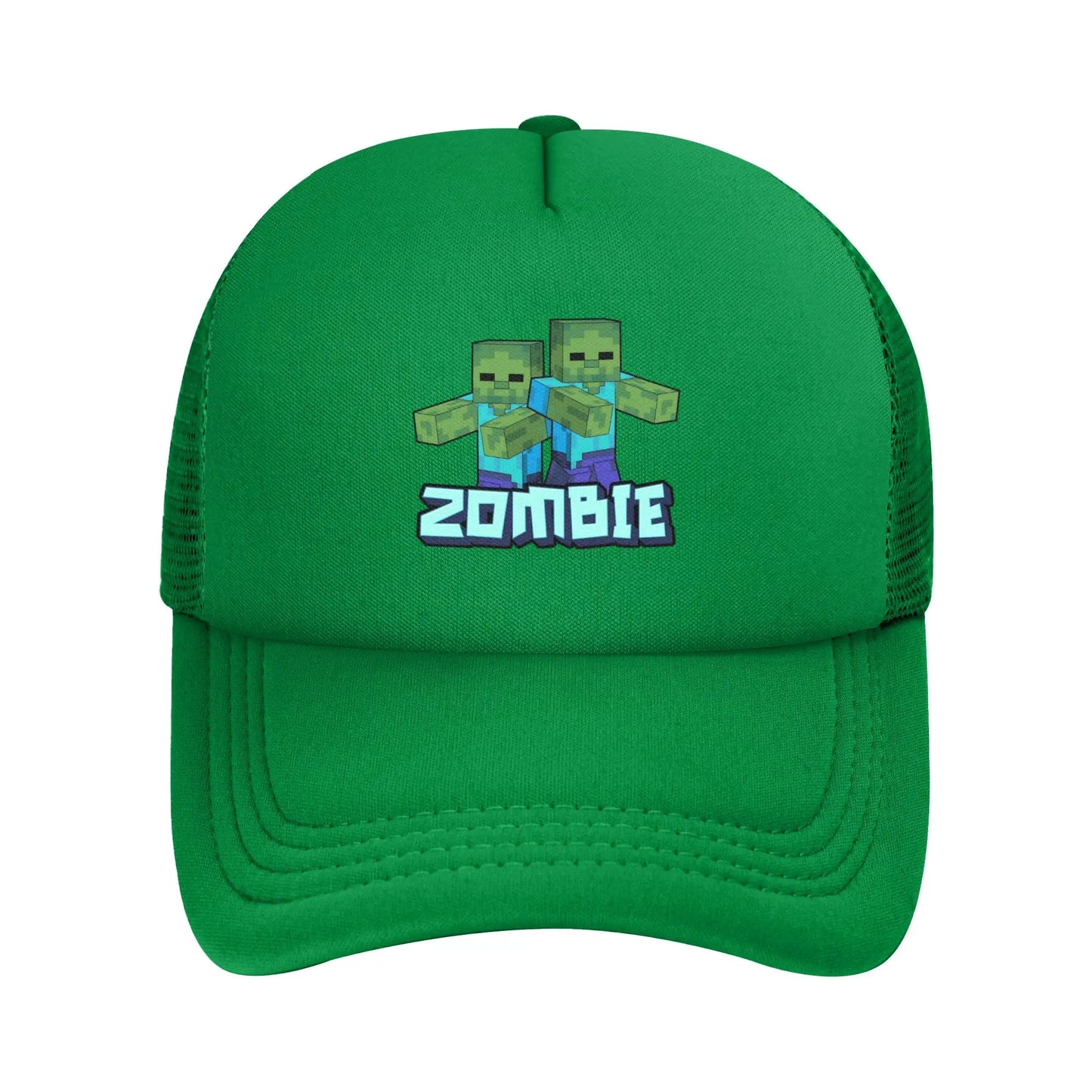 blocky adventurer discover a Creepers monster behind him Trucker Cap Sun Hats Cap Adjustable Snapback Caps Mesh Baseball Cap