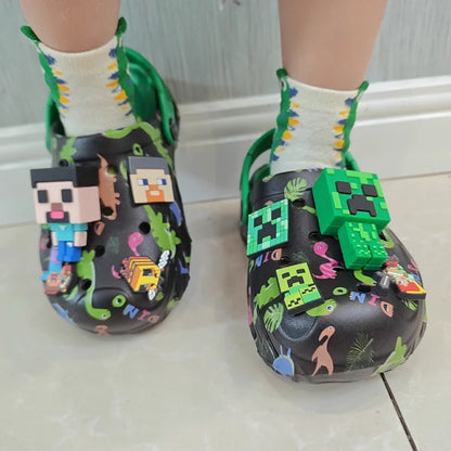 Minecrafts Clogs Non Slip Closed Toe Sandals Adjustable Strap Classic Dinosaur Printed For Beach Outdoor Walking Daily Leisure