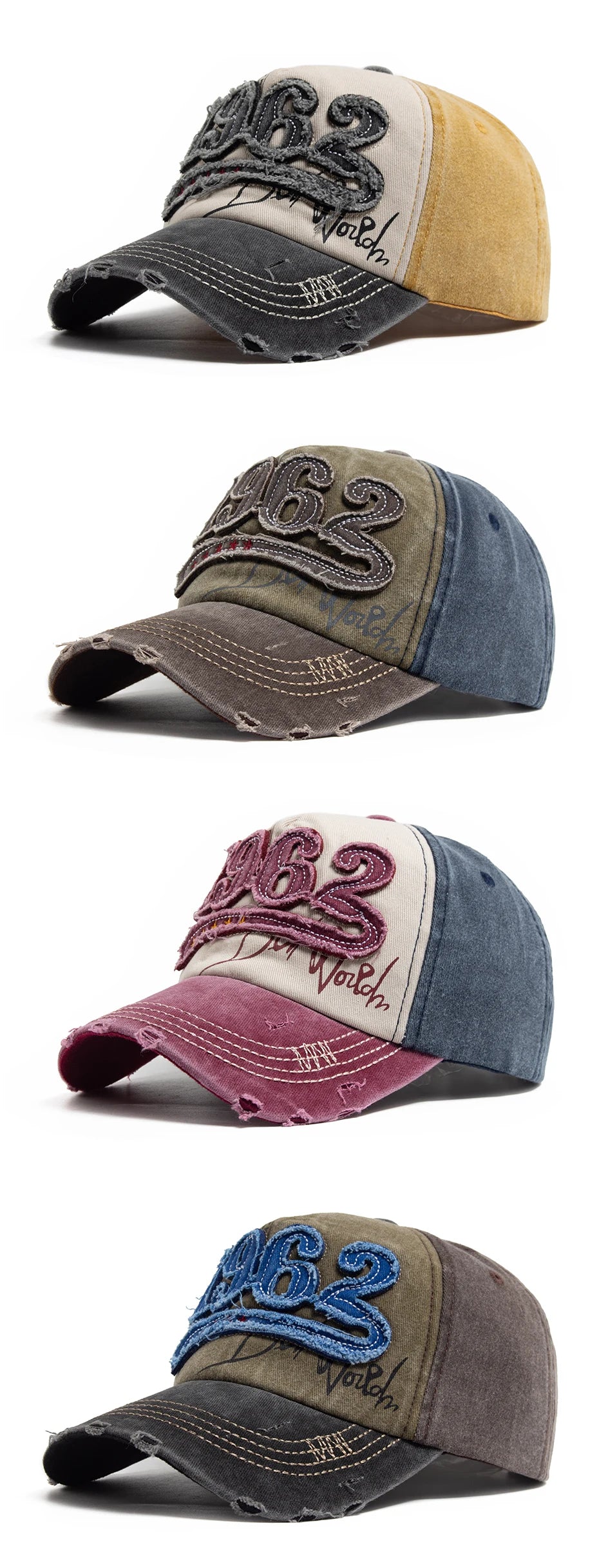 Fashion Vintage Washed Cotton Baseball Cap Men Digit 1962 Embroidery Snapback Spring Autumn Women Hat Visor Hip Hop Caps