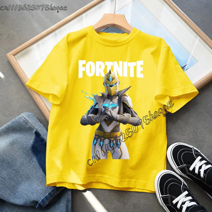 T-shirt infantil de verão Fortnite Bottle Royale — T-shirt de aniversário e festa para menino, manga curta em algodão