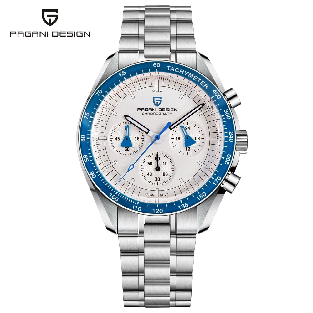 „PAGANI DESIGN Moon“ laikrodis – prabangus vyriškas kvarcinis chronografas, sportinio stiliaus, safyro stiklas su antirefleksine danga, švytintis ekranas