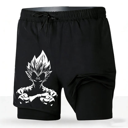 Men's Dragon Ball Anime 2-in-1 Running Shorts Majin Vegeta Print Quick Dry Athletic Workout Shorts 2026 New Unisex