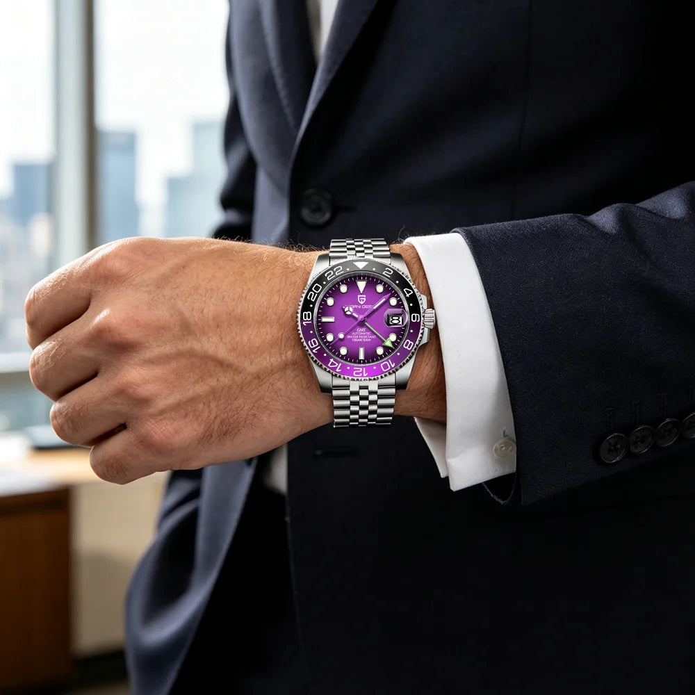 Pagani Design GMT mekanisk herreur – Luksusmodel med safirglas, rustfrit stålhus og keramisk ramme – Automatisk herreur, professionel stil