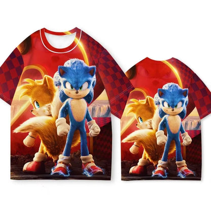 2026 Summer Hotsale 3D Printed Sonic & Tails Action Scene T-Shirt Unisex Adults Kids Adventure Style Casual Short Sleeve Tops