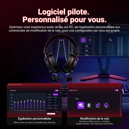 QCY Casque Gamer Sans Fil Heroad VT200 avec Microphone Détachable, Casque Over-Ear, Connexion Tri-Mode, Son Surround 7.1 pour PC, PS4 et PS5