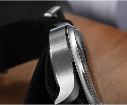 San Martin 36mm Men Pilot Watch VH31 Mechaquartz Movement Sweep Second Quartz Series Simple Style Nylon Strap 10 Bar Luminous