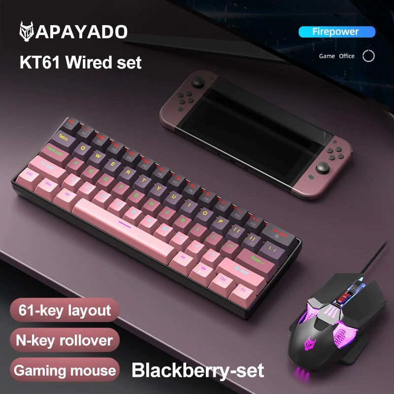 APAYADO K61 Mini Mechanical Keyboard,Wired,61 Keys,Phantom RGB, Black/White Red/Blue Mechanical Switch for Gaming,60% Portable