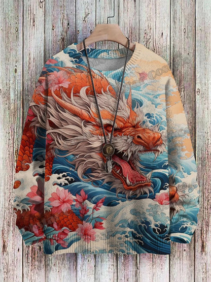 PLstar Cosmos retro pullover med drage- og hjortekunstmønster, 3D-printet strikpullover til mænd, vinter, unisex, casual striktrøje ZZM118