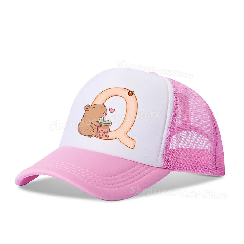 Capybara miela beisbolo kepurė mergaitėms ir moterims su raidėmis A–Z, anime motyvais, skirta lauko veiklai, kasdieniam nešiojimui, apsaugai nuo saulės, vasarai, vaikams ir berniukams, „kawaii“ dovana, populiari