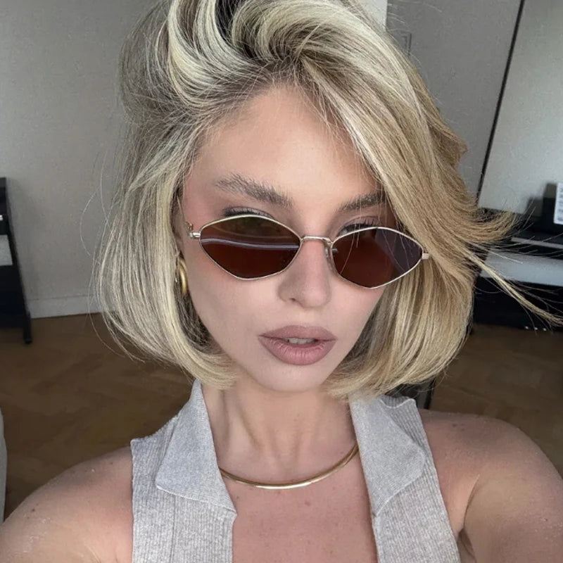 Fashion Female Small Frame Polygon Sunglasses Women Brand Designer Metal Frame Eyeglasses UV400 Protection Shades Oculos