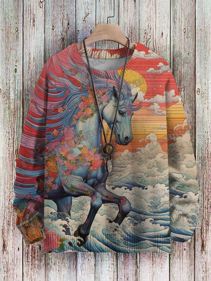 PLstar Cosmos retro pullover med drage- og hjortekunstmønster, 3D-printet strikpullover til mænd, vinter, unisex, casual striktrøje ZZM118