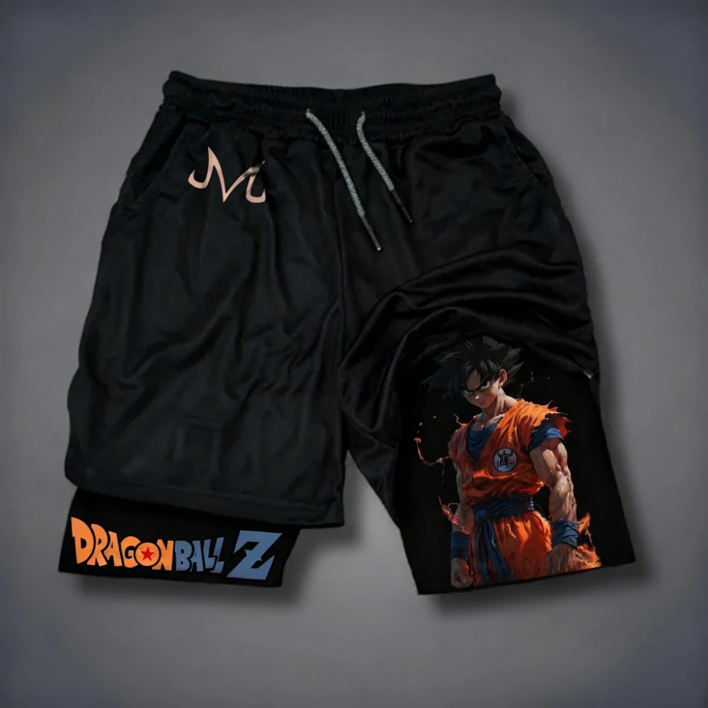 Dragon Ball Son Goku 2026 Men's Quick-Drying Double-Layer Gym Shorts Summer Fitness Sports Y2K Style Fake Two-Piece Pants