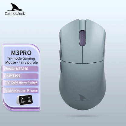 Rato Gaming Darmoshark M3Pro 2.4G BT sem fios Tri-Mode, sensor PAW3395, N52840, 26000DPI, rato com driver macro para mãos grandes e gaming