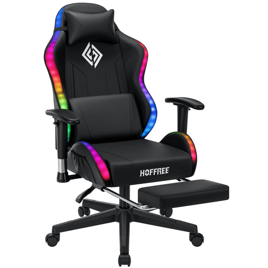 LED Gaming Chair for Children 8-15 Years, Adjustable Gamer Chair with LED Lighting, Footrest & Lumbar Support, Ergonomic PC Chair