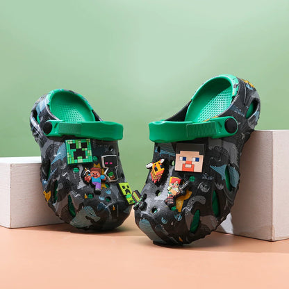 Minecrafts Clogs Non Slip Closed Toe Sandals Adjustable Strap Classic Dinosaur Printed For Beach Outdoor Walking Daily Leisure