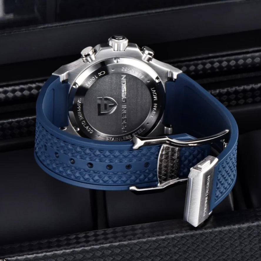 PAGANI DESIGN PD-YS032 Herren-Quarzuhr 44mm Japan VK64 Uhrwerk Edelstahlgehäuse Kautschukarmband Saphirglas 100M wasserdicht