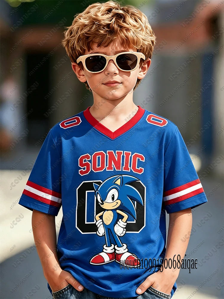 Cartoon Sonic Print Cosplay T-shirt For Adult/Kids Summer Boys Girls Cute Tshirts Casual Round Neck Street Clothing Sonic Tshirt