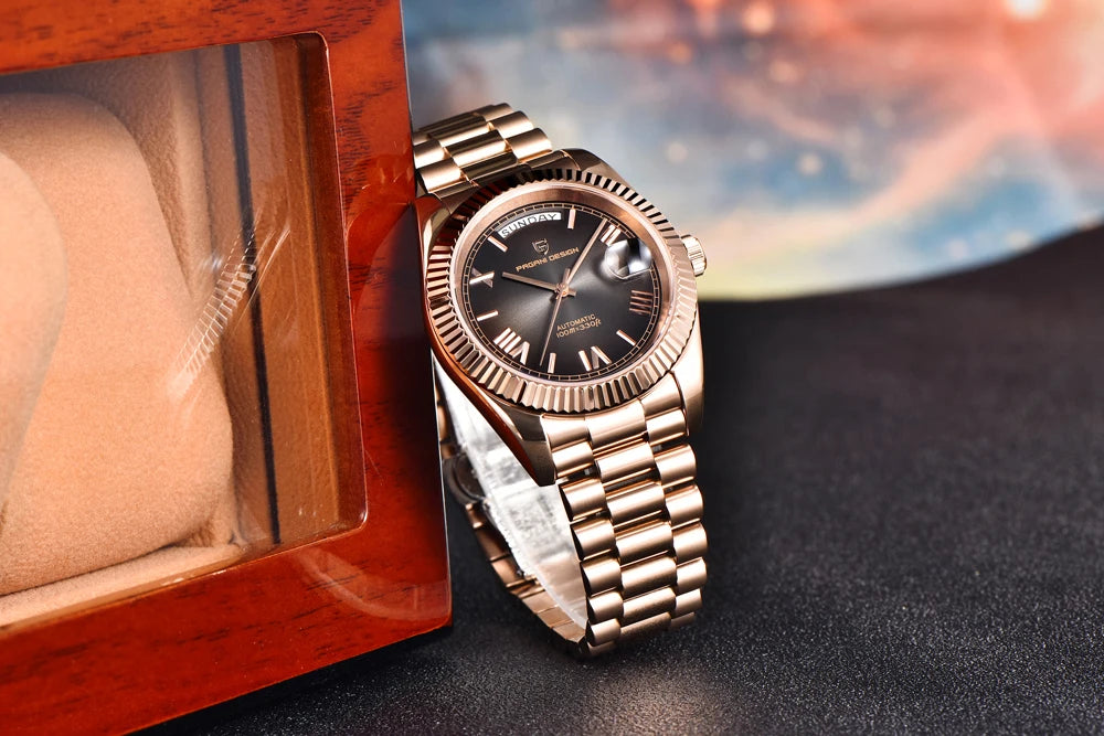PAGANI DESIGN New DD36 Rose Gold Luxury Automatic Mechanical Watch For Men ST16 100M Waterproof AR Sapphire Glass Wristwatch Men