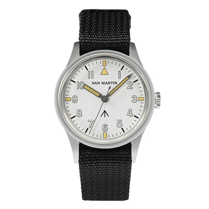 San Martin 36mm Men Pilot Watch VH31 Mechaquartz Movement Sweep Second Quartz Series Simple Style Nylon Strap 10 Bar Luminous
