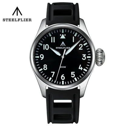 STEELFLIER Official SF743 Quartz Pilot VH31 Steel Strap Onion Crown 20Bar Waterproof Sapphire Crystal Luxury Dive Luminous Watch