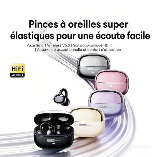 Lenovo LE302 Wireless Bluetooth 6.0 Headset Long Battery Life Sports Ear Clip Earphones HIFI Stereo Noise Cancelling Headphones