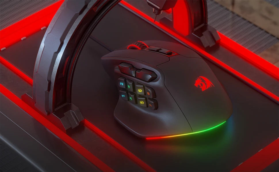 Redragon M811 Aatrox MMO žaidimų pelė, laidinė RGB žaidėjų pelė su 15 programuojamų mygtukų ir ergonomišku natūralaus suėmimo dizainu