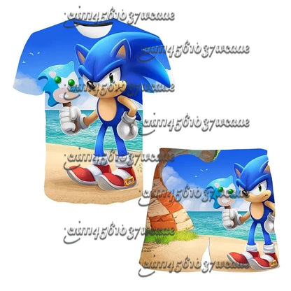 Bandai Animation Game Sonic Character Series T-shirt Set COS Universal Summer Oversized Short Sleeve Shorts New FamilyMatching